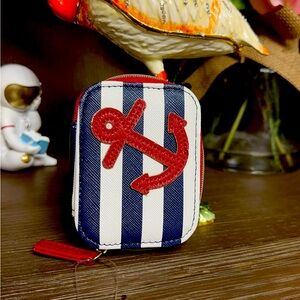 Mundi Credit Card Holder Striped Marine with Red Anchor